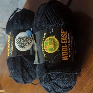 2 skein lot of black vintage Lionbrand wool-ease yarn